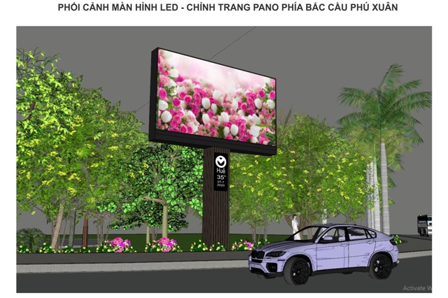 Chỉnh trang bảng quảng cáo, lắp đặt màn hình LED hiện đại ở phía Bắc cầu Phú Xuân