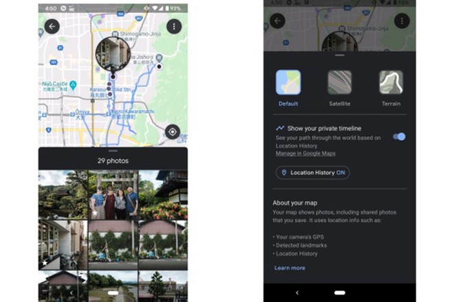 Google Photos cho phép khai thác dòng thời gian trên Maps