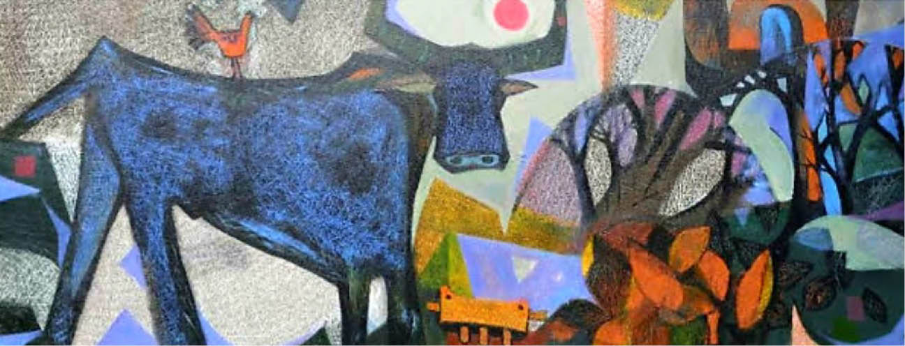 The buffalo in painting symbol for peacefulness and prosperity