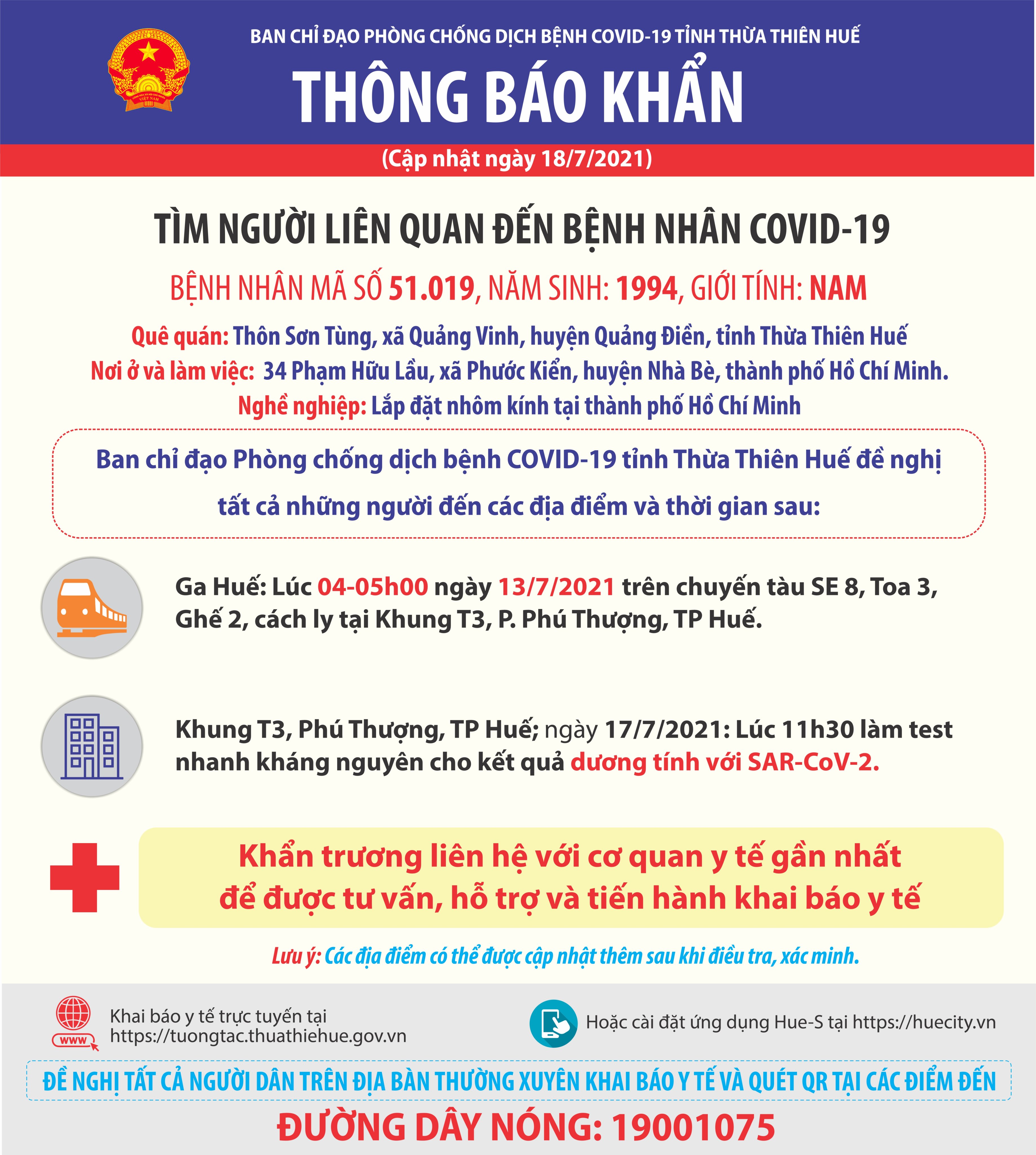 Tìm người liên quan đến ca bệnh 51 019