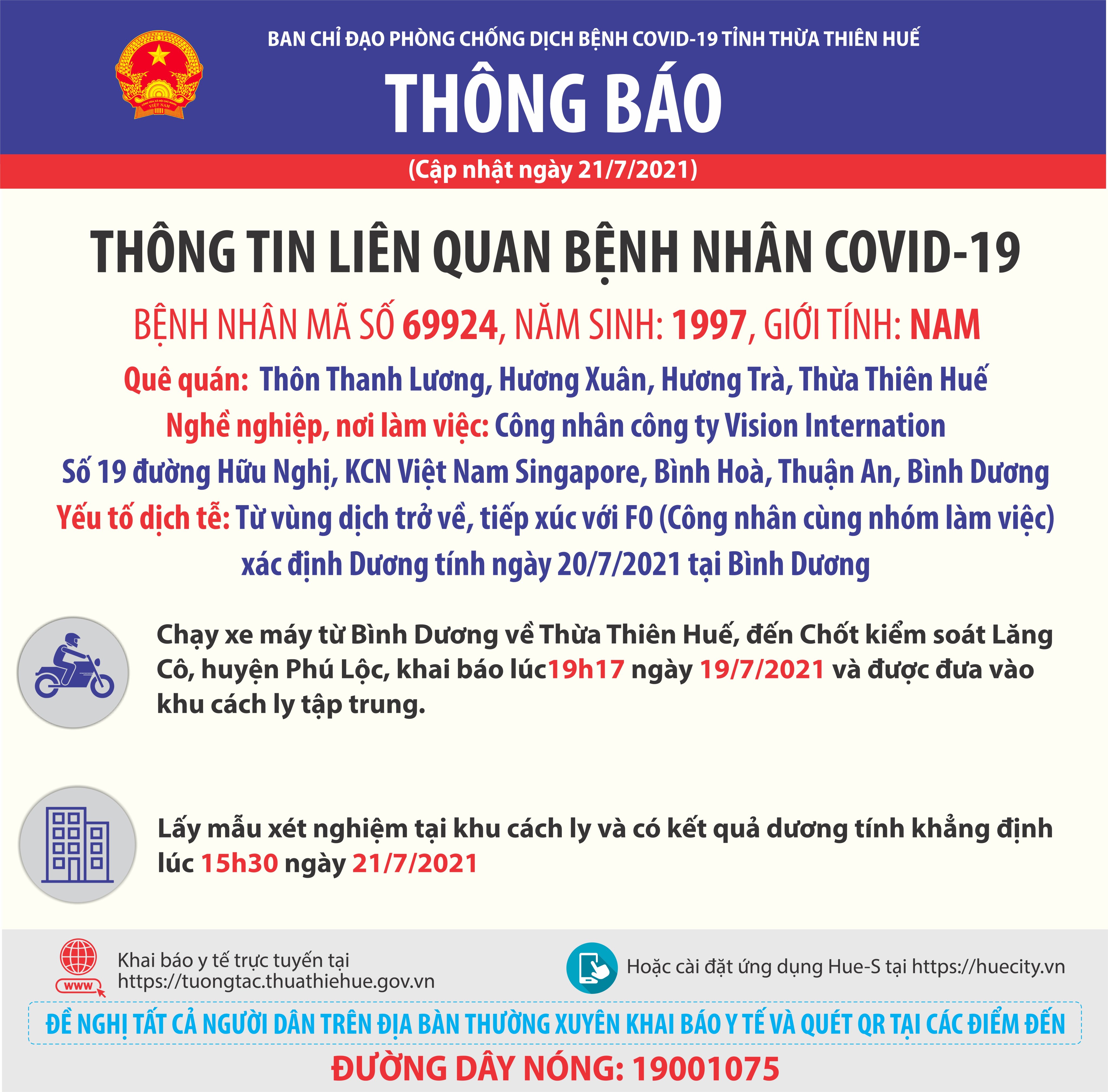 Thừa Thiên Huế ghi nhận ca bệnh COVID-19 thứ 12