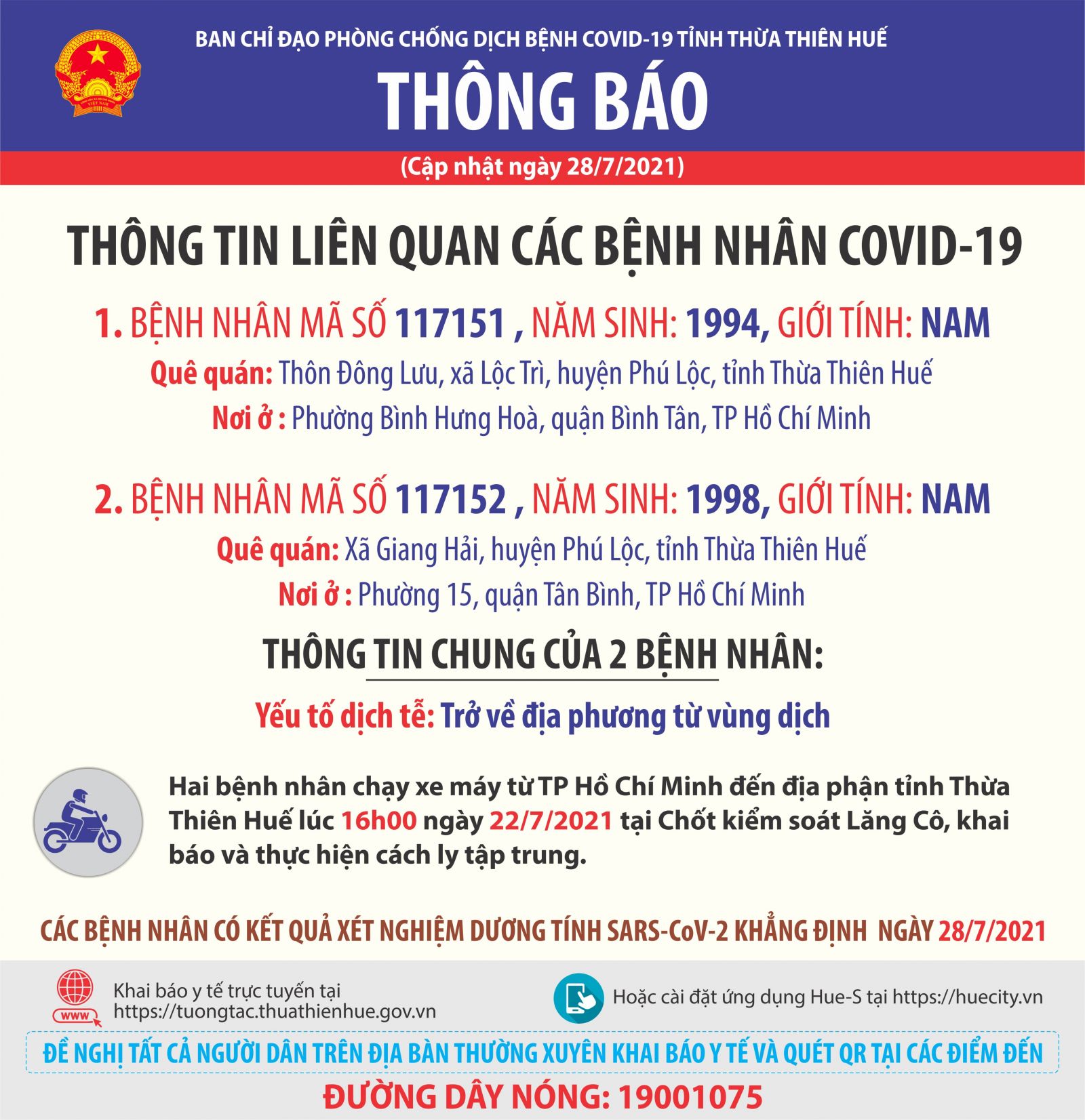 Thêm hai người đi xe máy về từ TP Hồ Chí Minh dương tính với SARS-CoV- 2