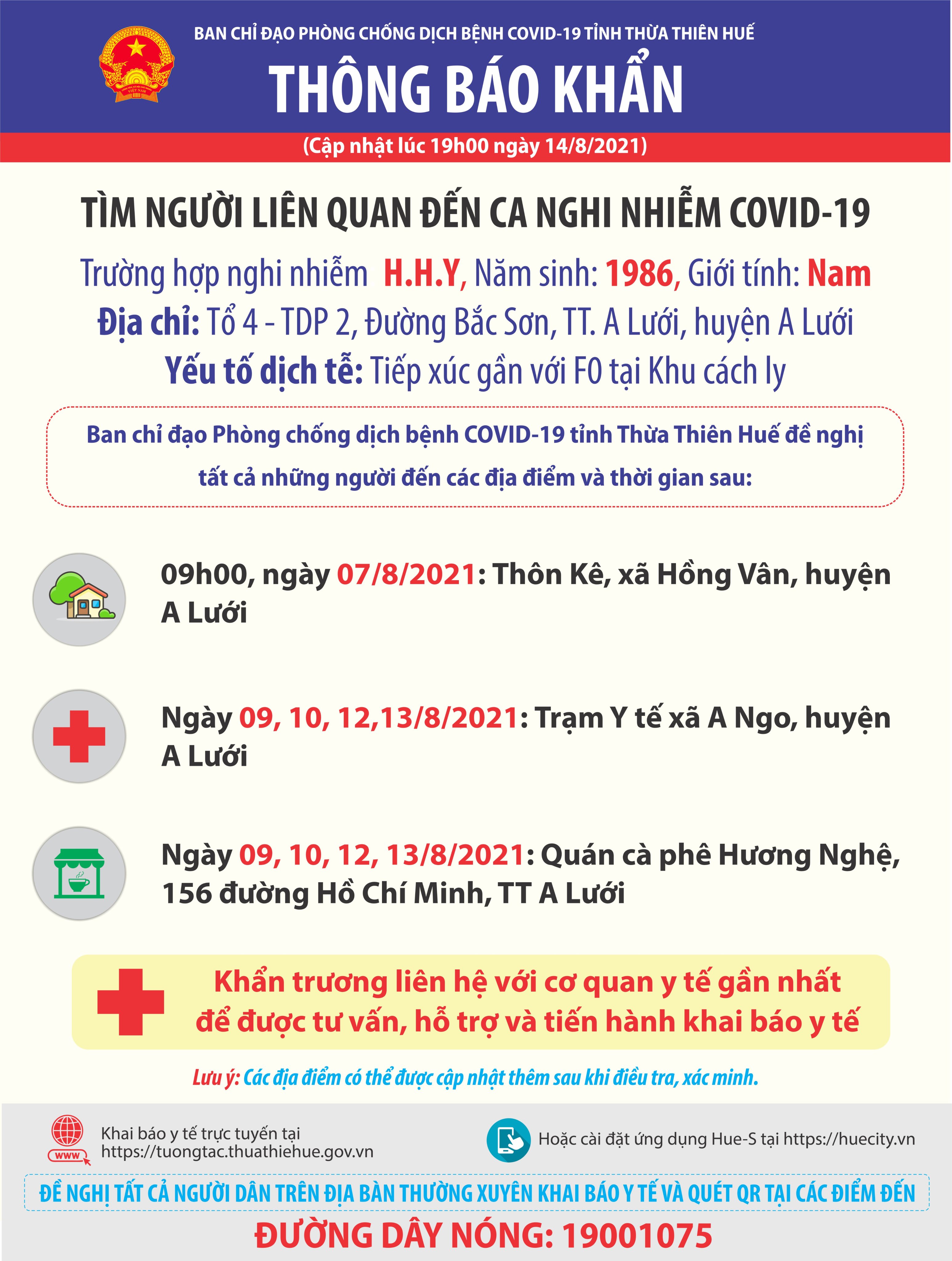 Thông báo tìm người liên quan đến ca nghi nhiễm tại cộng đồng ở A Lưới