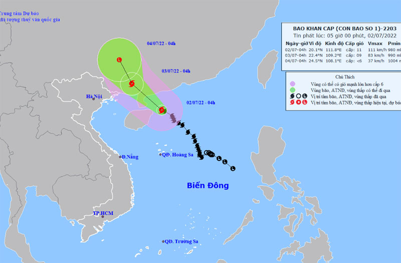 Bão số 1 giật cấp 14 cách Quảng Ninh 430km