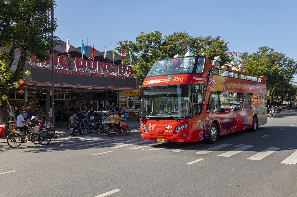 Hue City sightseeing by convertible double-decker bus
