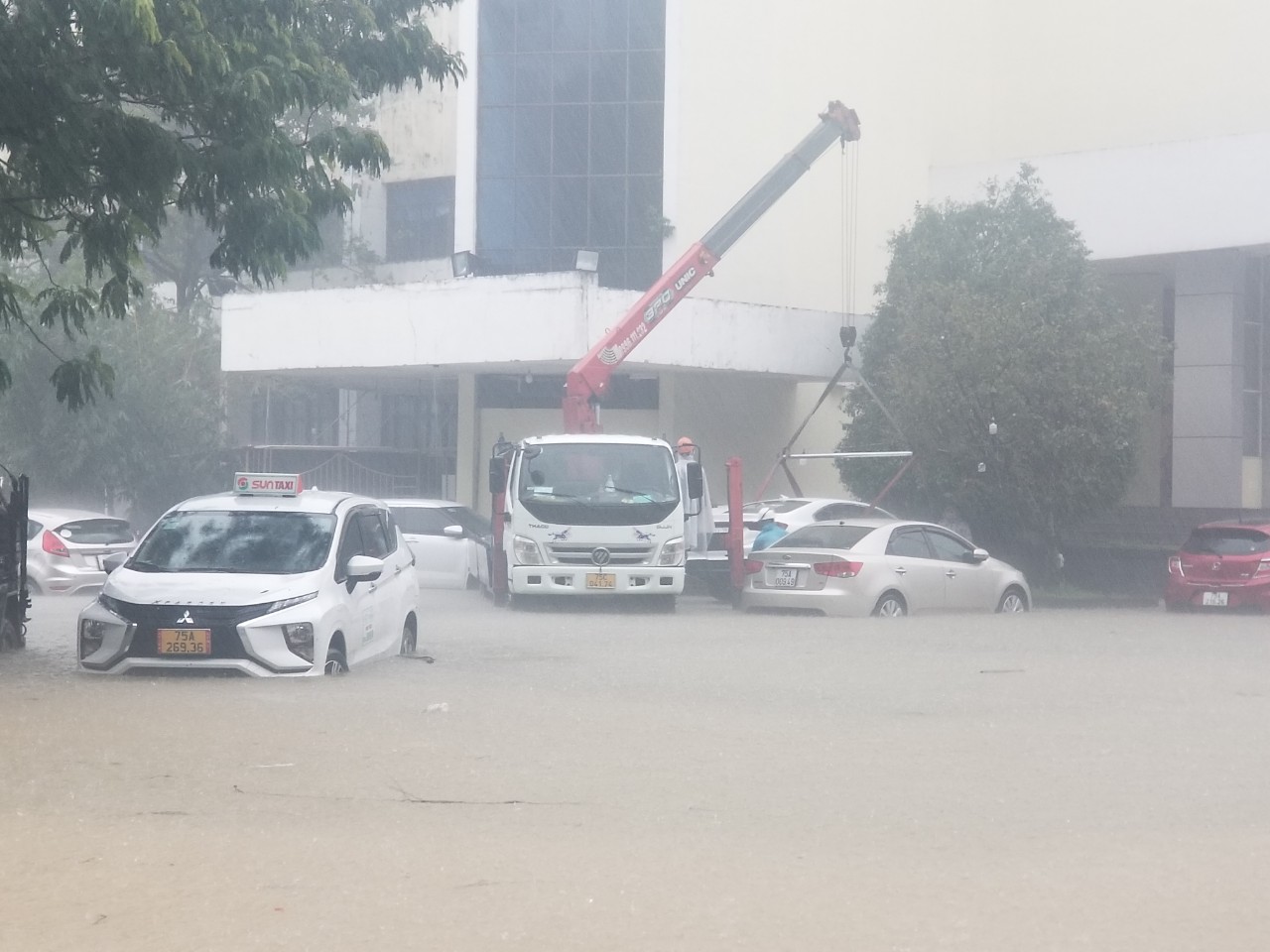 Nhiều ô tô bị ngập do không “chạy lũ” kịp