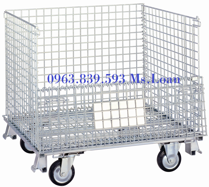 Lồng lưới thép xi mạ - lông thép trữ hàng có bánh xe chắc chắn