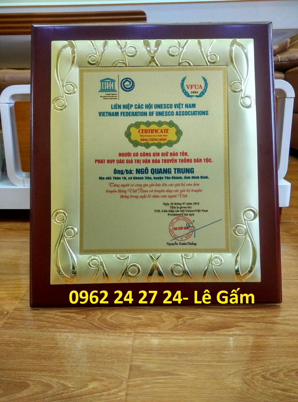 sản xuất biểu trưng gỗ đồng, sản xuất bằng khen đại lý, bằng khen nhân viên