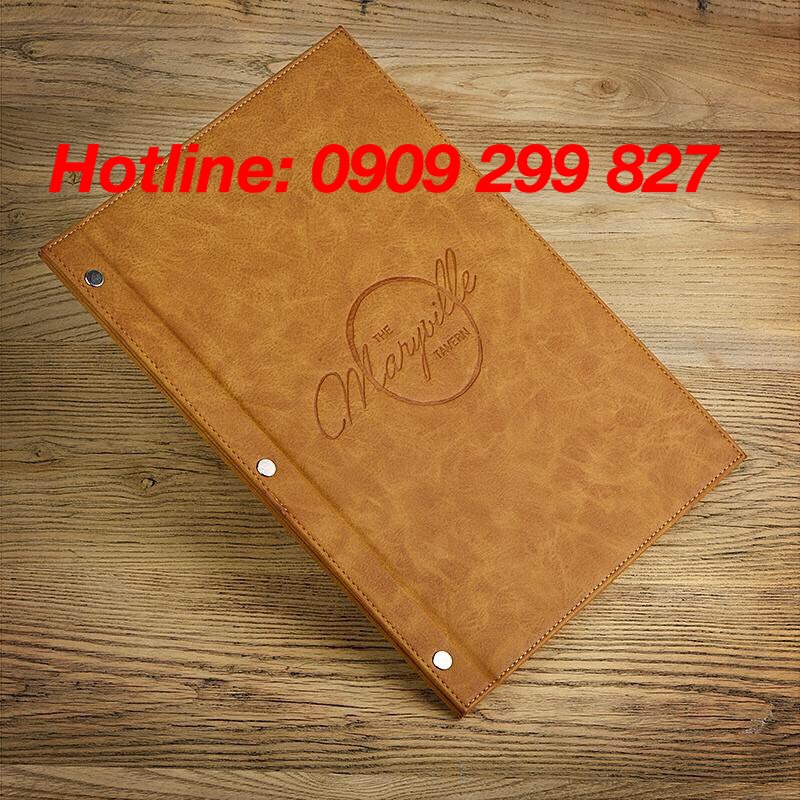 Chỗ in quyển menu bìa da, làm bìa da menu tphcm, làm bìa menu bắt vít, bìa da menu a4,