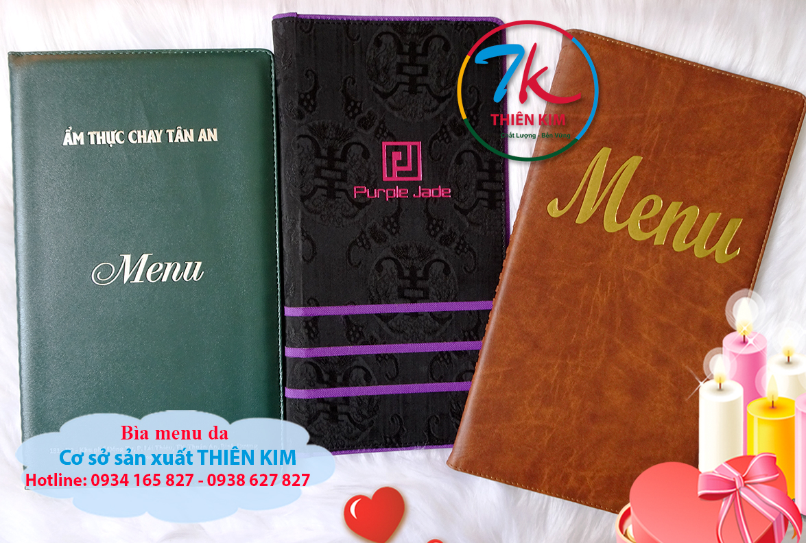 Nơi làm bìa da, chuyên làm cuốn menu da, cung cấp bìa đựng hồ sơ, làm bìa sổ tay, bìa trình ký da, làm bìa còng,